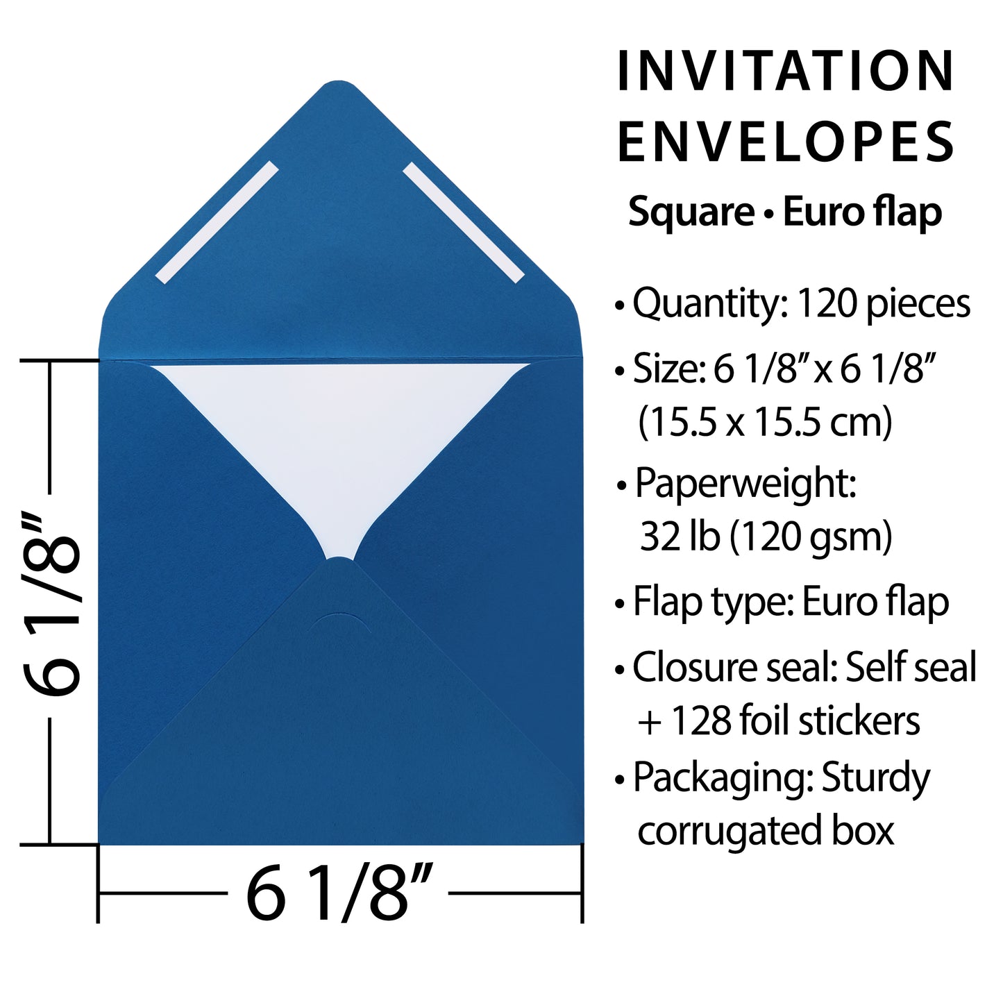 Pack of 120 Square 6-1/8” x 6-1/8” Self-Seal Envelopes for Wedding, Baby Shower, Party Invitations, Christmas, Greeting Cards.