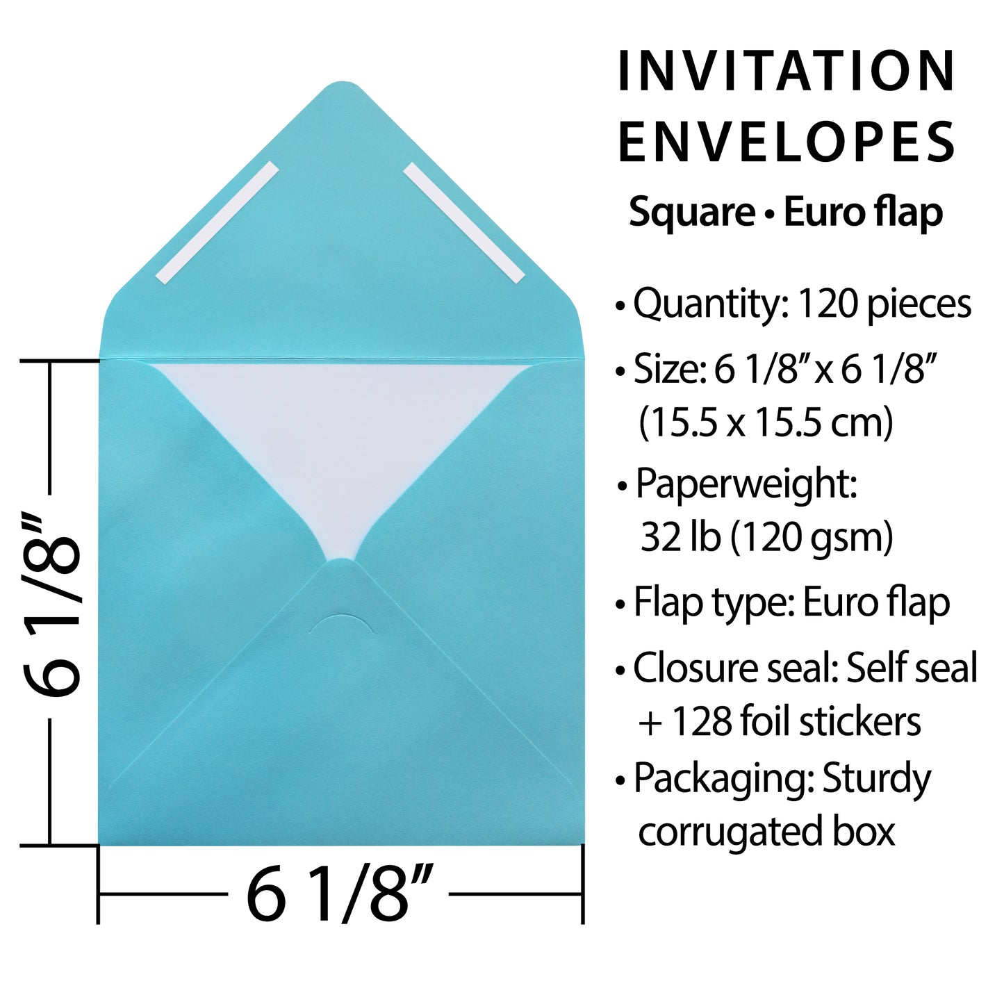 Pack of 120 Square 6-1/8” x 6-1/8” Self-Seal Envelopes for Wedding, Baby Shower, Party Invitations, Christmas, Greeting Cards.