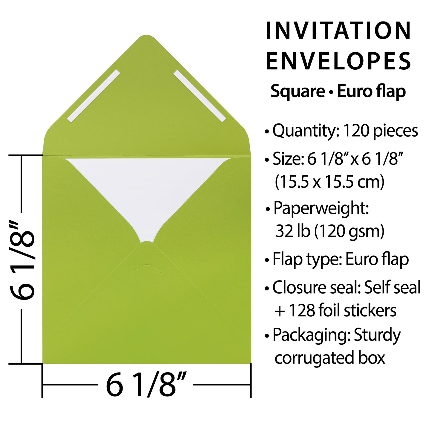 Pack of 120 Square 6-1/8” x 6-1/8” Self-Seal Envelopes for Wedding, Baby Shower, Party Invitations, Christmas, Greeting Cards.
