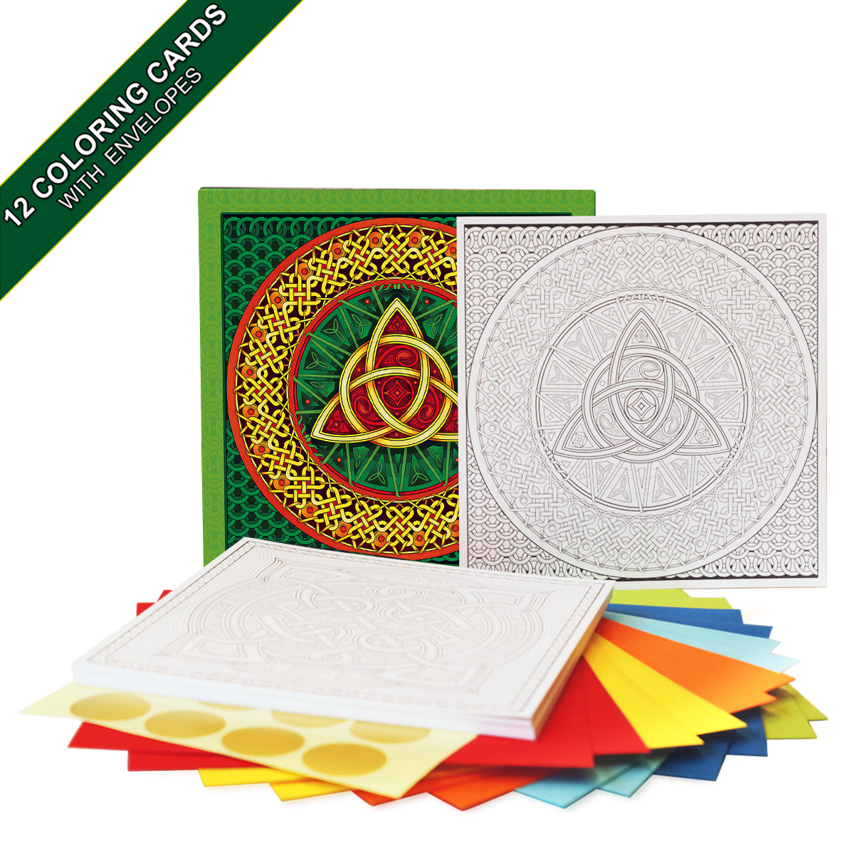 Celtic art. A coloring card set of 12 cards with colored envelopes and closure stickers.