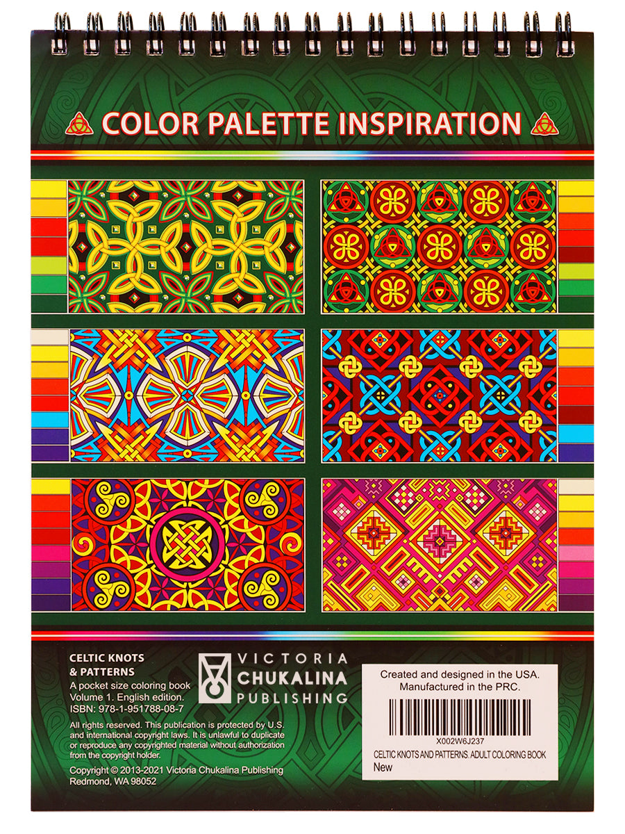 Celtic knots & patterns. Travel size coloring book. Thick paper, Spiral-bound, Paperback.
