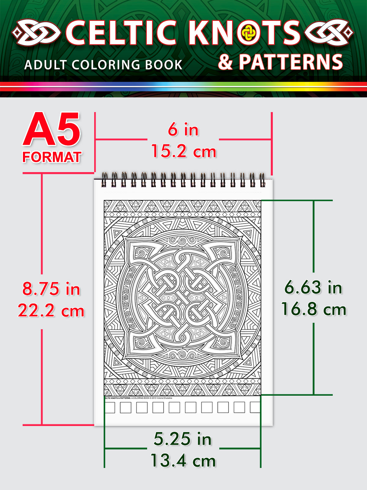 Celtic knots & patterns. Travel size coloring book. Thick paper, Spiral-bound, Paperback.