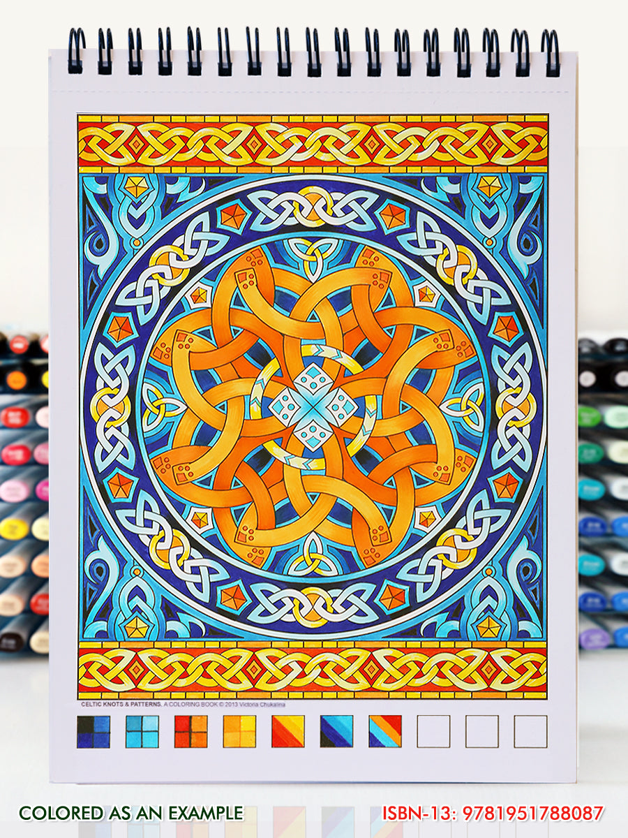 Celtic knots & patterns. Travel size coloring book. Thick paper, Spiral-bound, Paperback.