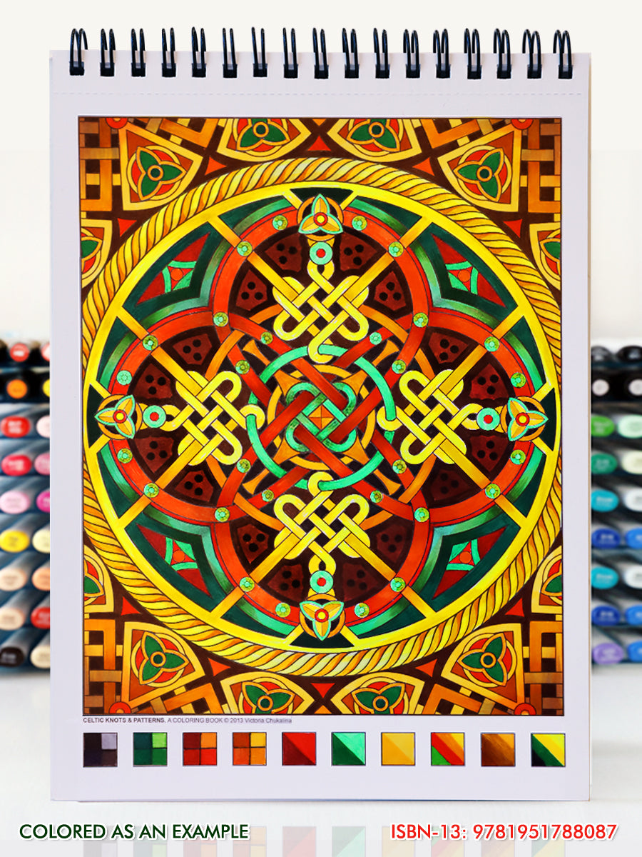 Celtic knots & patterns. Travel size coloring book. Thick paper, Spiral-bound, Paperback.