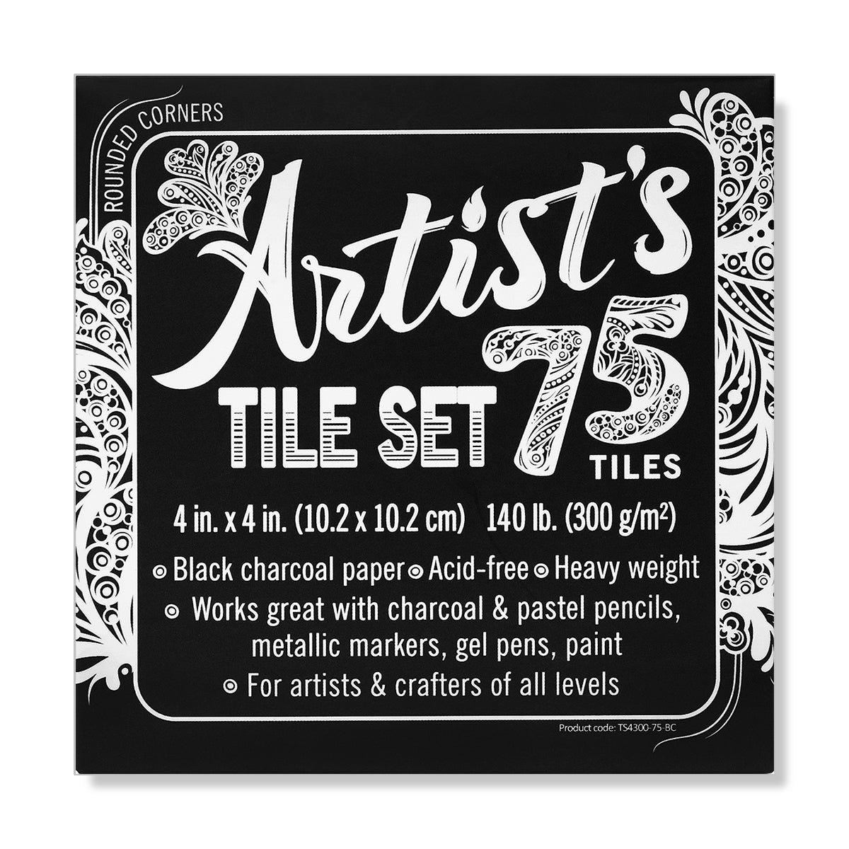 Artist's Tile Set: Black Charcoal Thick 140 lb Paper, 4x4 in. Pack of 75 Square Sheets