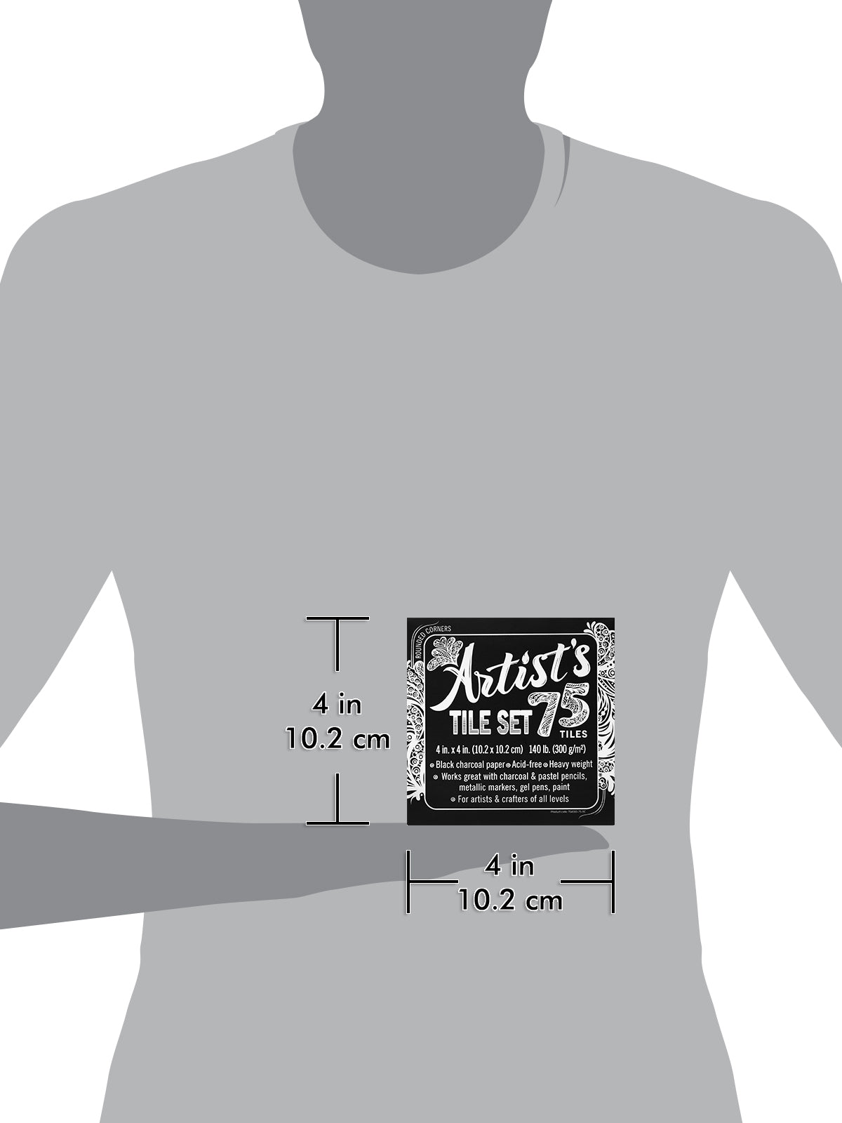 Artist's Tile Set: Black Charcoal Thick 140 lb Paper, 4x4 in. Pack of 75 Square Sheets