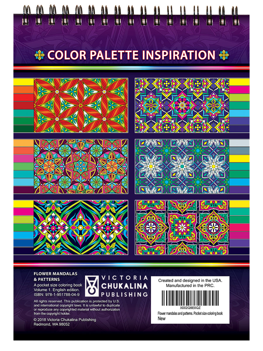 Flower mandalas & patterns. Travel size coloring book. Thick paper, Spiral-bound, Paperback.