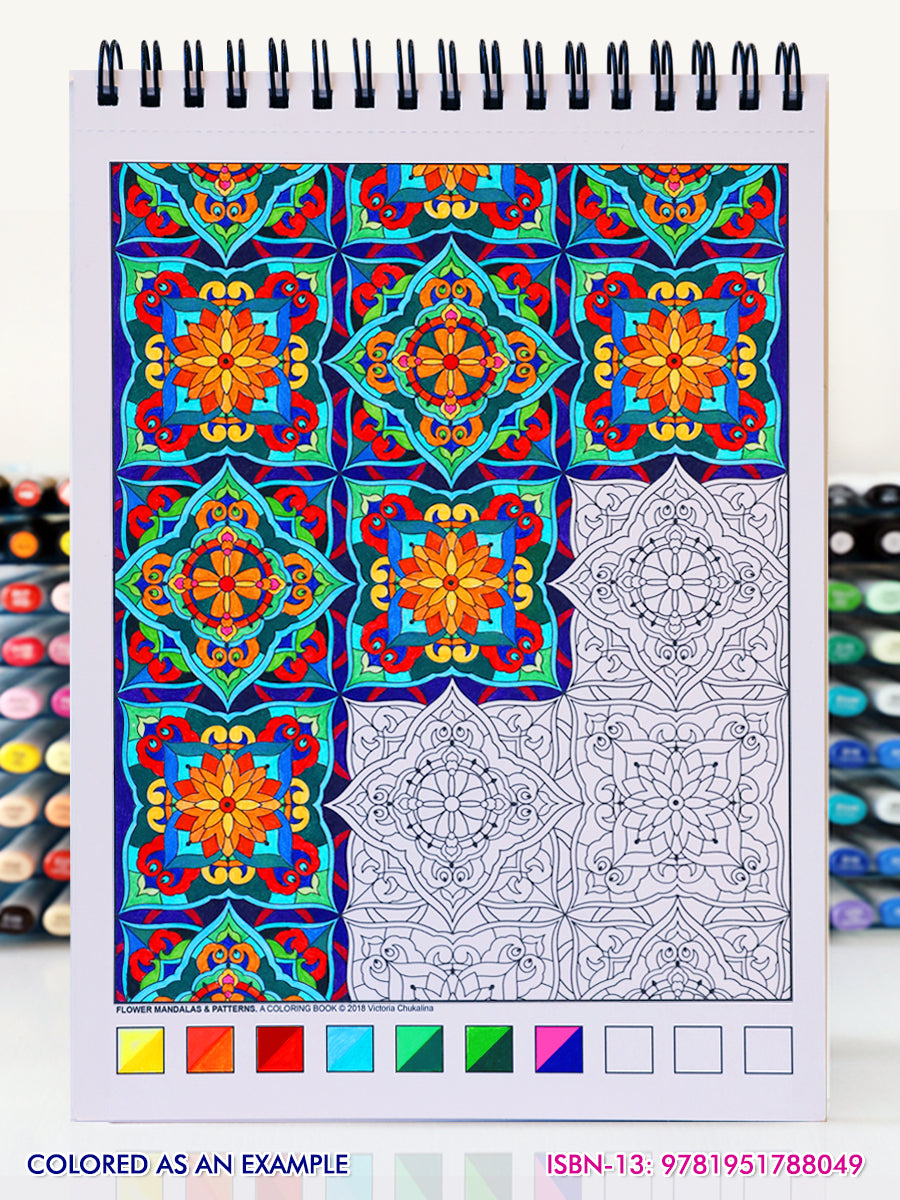 Flower mandalas & patterns. Travel size coloring book. Thick paper, Spiral-bound, Paperback.