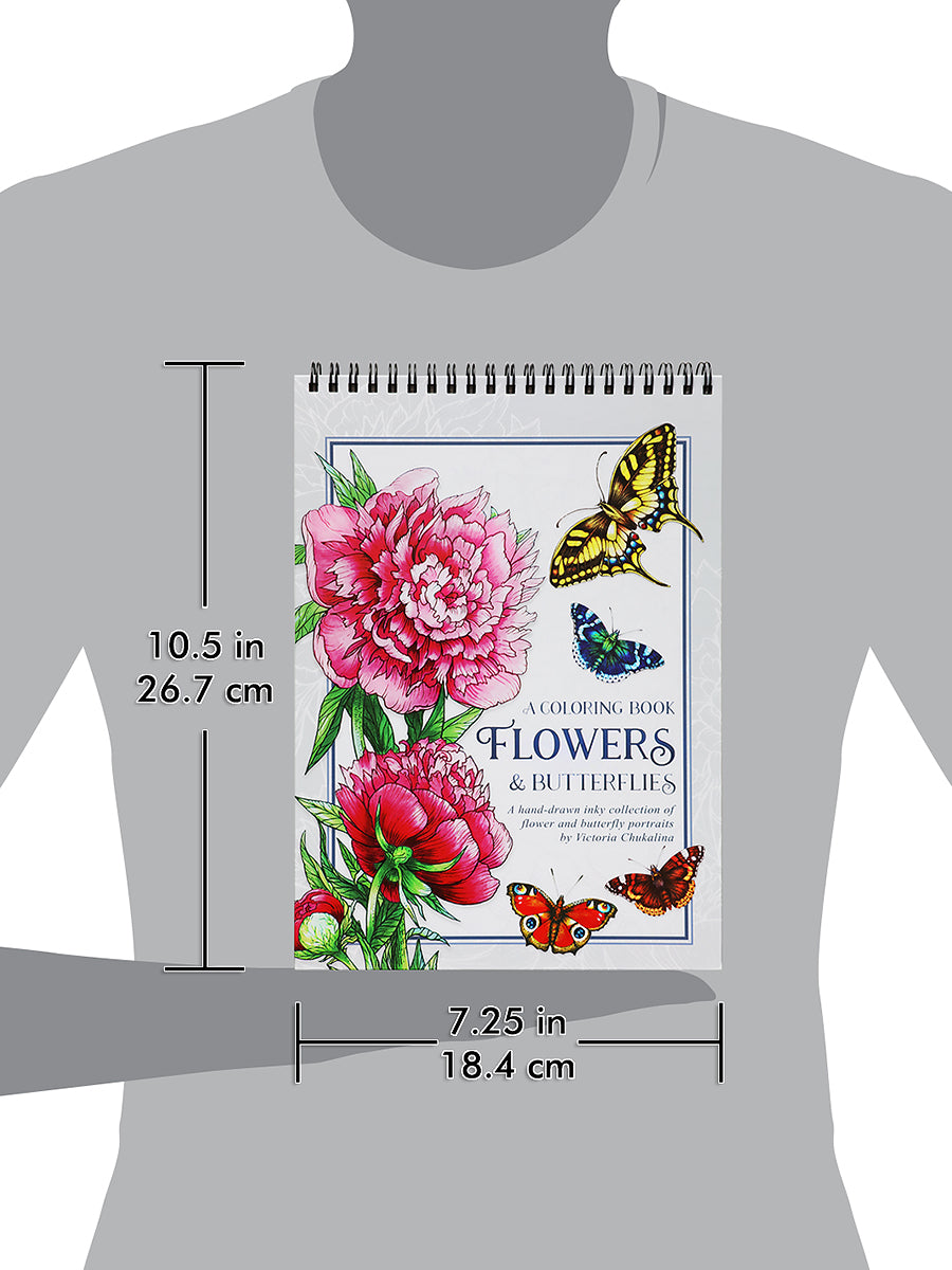 Flowers and butterflies Coloring Book for Adults. Thick paper, Spiral-bound, Hardback.