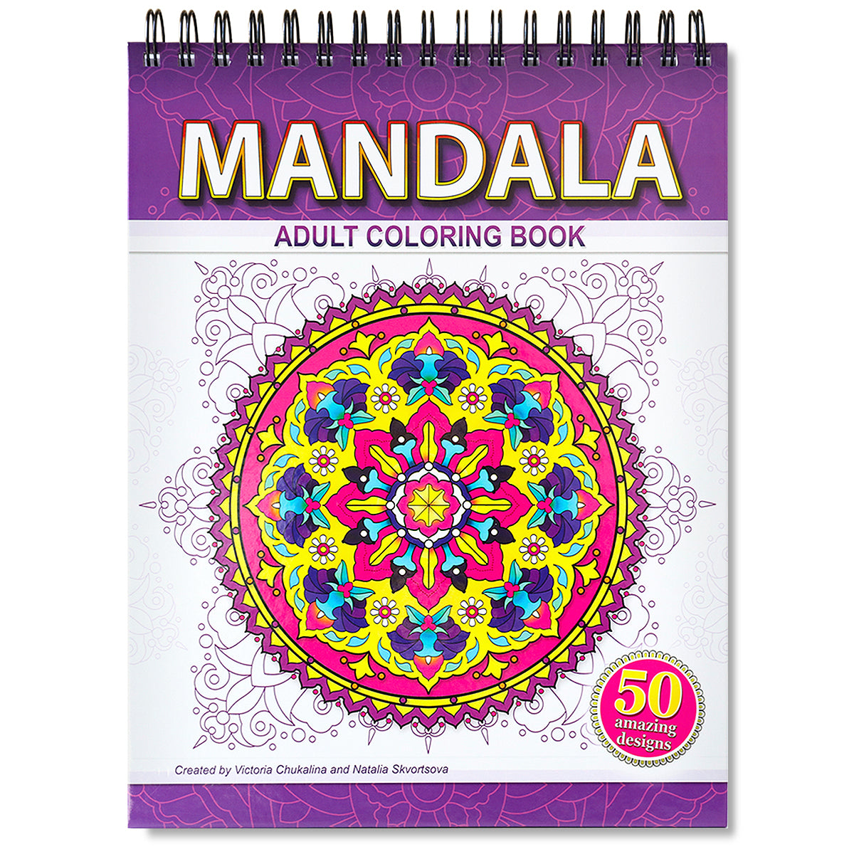 MANDALA. Volume 1. A coloring book for adults. Thick paper, Spiral-bound, Hardback.