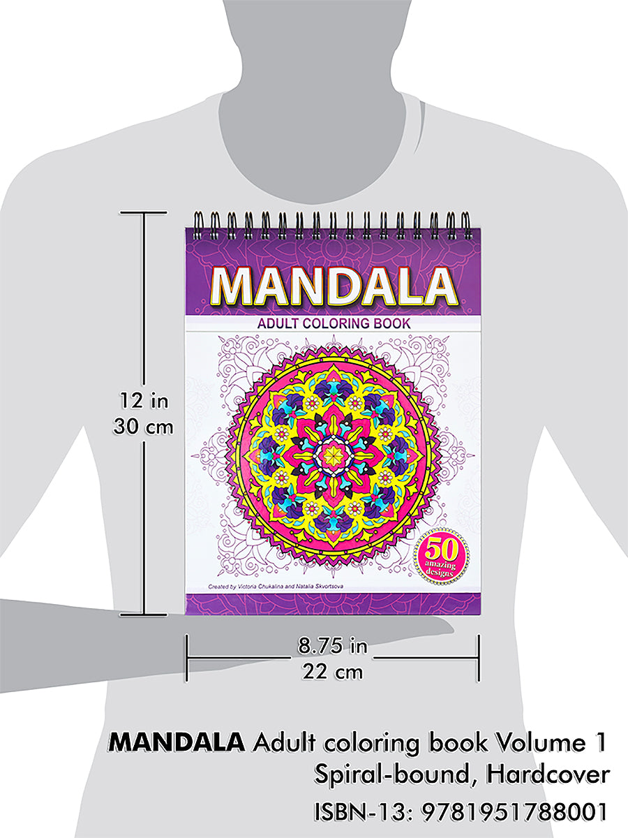MANDALA. Volume 1. A coloring book for adults. Thick paper, Spiral-bound, Hardback.
