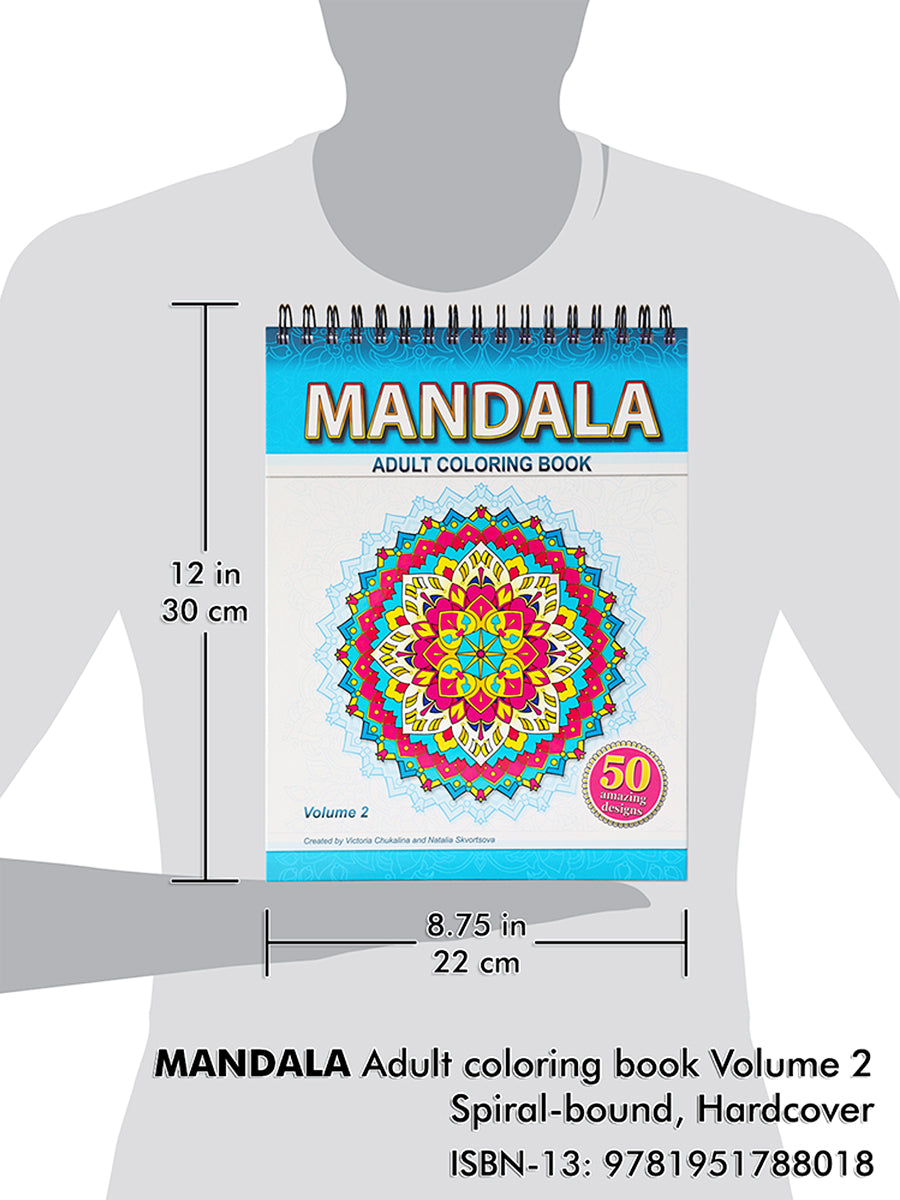 MANDALA. Volume 2. A coloring book for adults. Thick paper, Spiral-bound, Hardback.