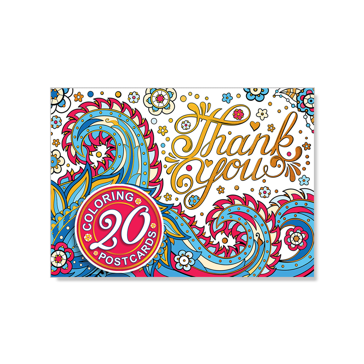 Thank you coloring postcards with yellow gold foil accents. Super thick paper.