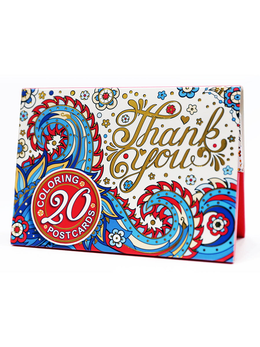Thank you coloring postcards with yellow gold foil accents. Super thick paper.