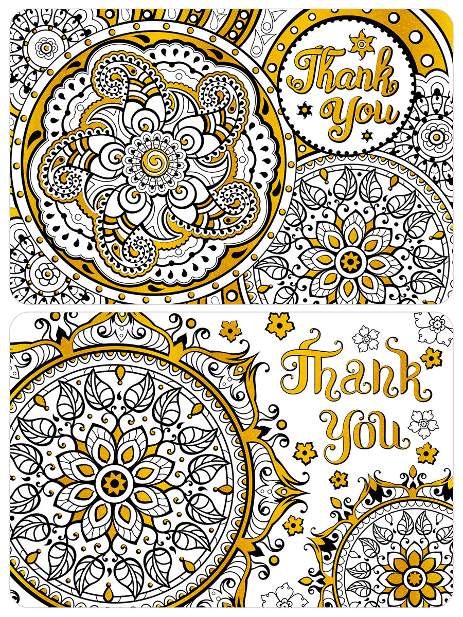Thank you coloring postcards with yellow gold foil accents. Super thick paper.