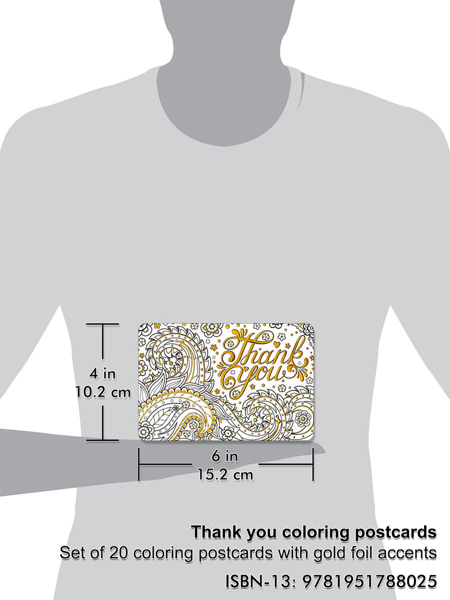 Thank you coloring postcards with yellow gold foil accents. Super thick paper.