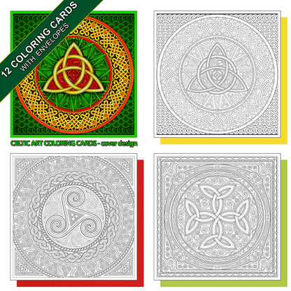 Celtic art. A coloring card set of 12 cards with colored envelopes and closure stickers.