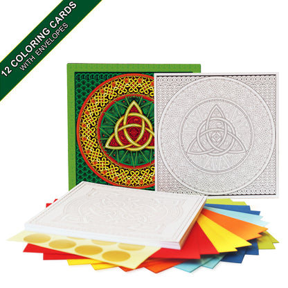 Celtic art. A coloring card set of 12 cards with colored envelopes and closure stickers.