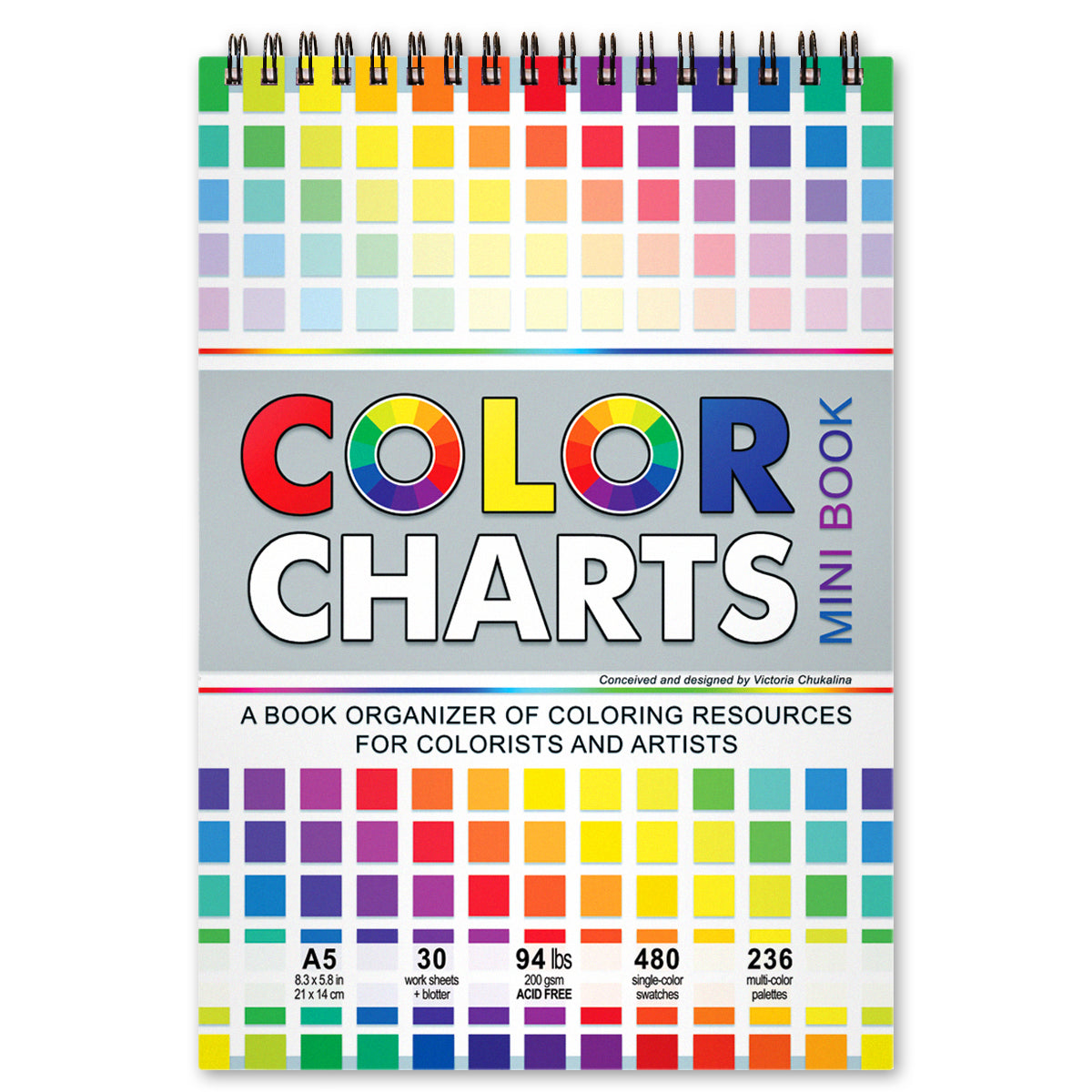 Color charts. A mini book organizer of coloring Resources. A5 Format, Thick paper, Spiral-bound, Paperback.