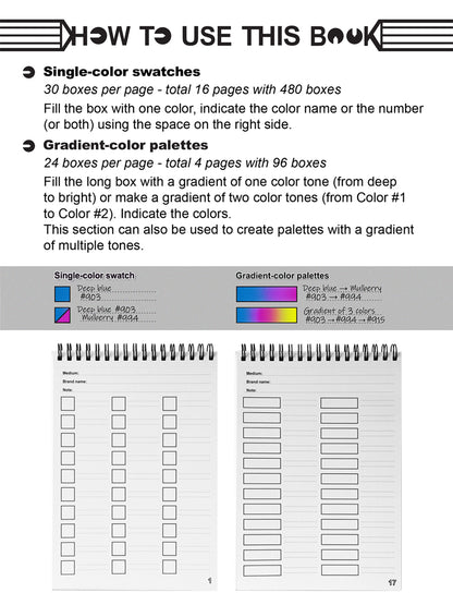 Color charts. A mini book organizer of coloring Resources. A5 Format, Thick paper, Spiral-bound, Paperback.