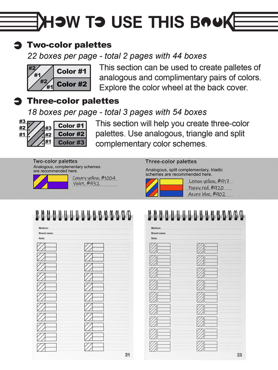 Color charts. A mini book organizer of coloring Resources. A5 Format, Thick paper, Spiral-bound, Paperback.