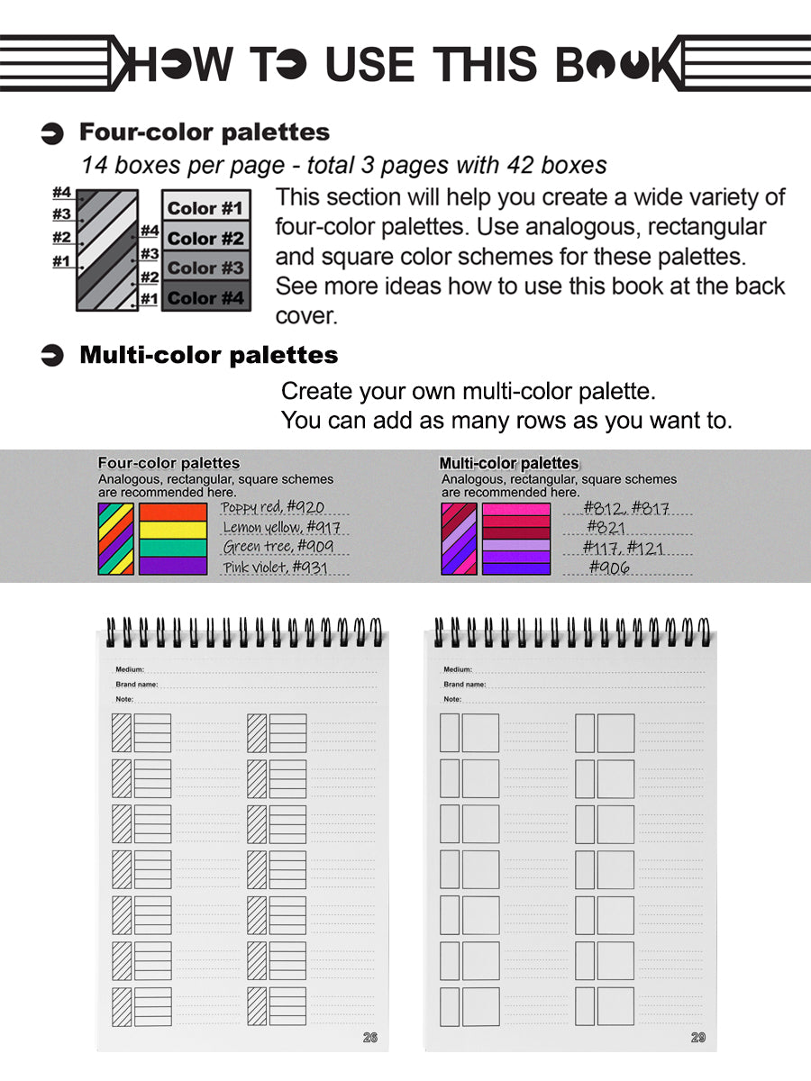 Color charts. A mini book organizer of coloring Resources. A5 Format, Thick paper, Spiral-bound, Paperback.