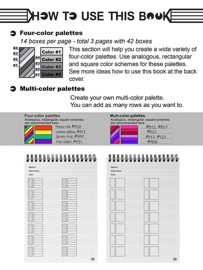Color charts. A mini book organizer of coloring Resources. A5 Format, Thick paper, Spiral-bound, Paperback.