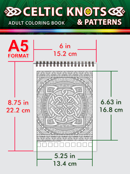 Celtic knots & patterns. Travel size coloring book. Thick paper, Spiral-bound, Paperback.