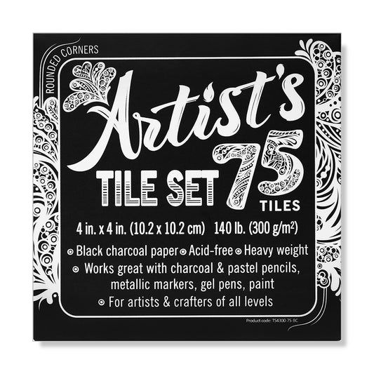 Artist's Tile Set: Black Charcoal Thick 140 lb Paper, 4x4 in. Pack of 75 Square Sheets