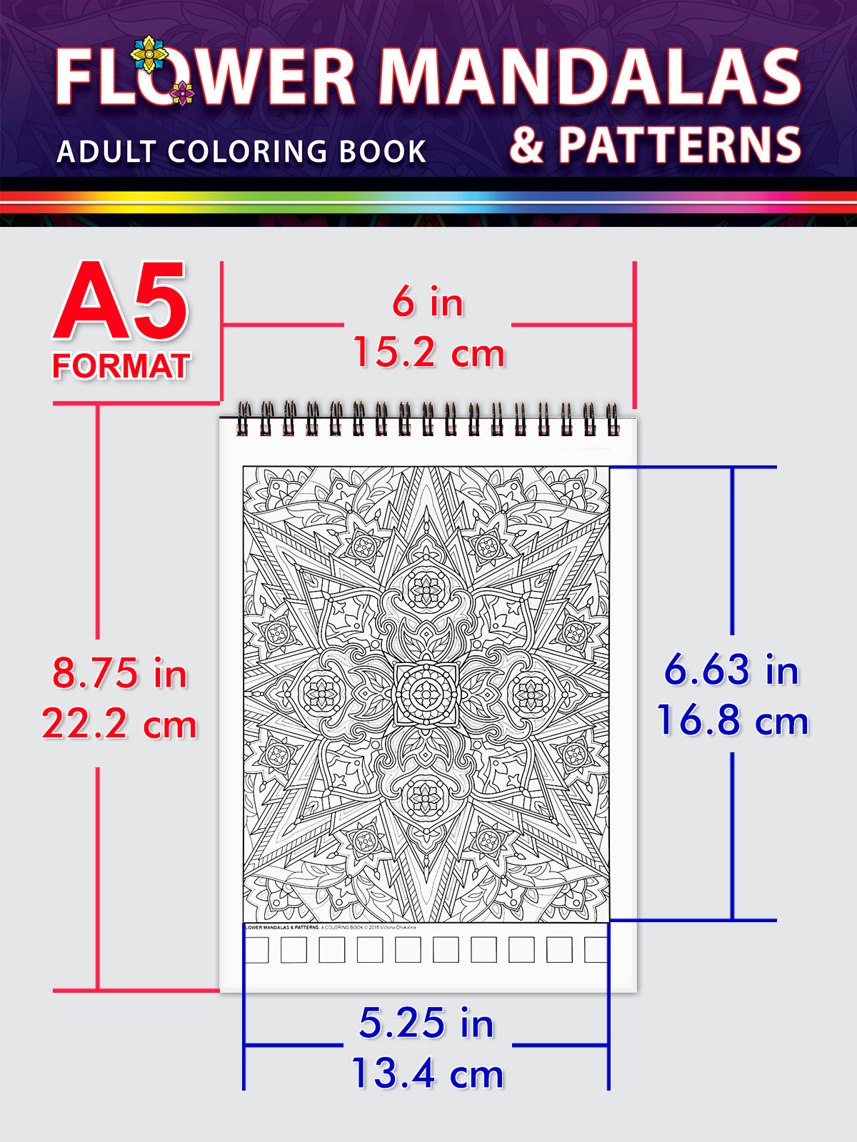 Flower mandalas & patterns. Travel size coloring book. Thick paper, Spiral-bound, Paperback.