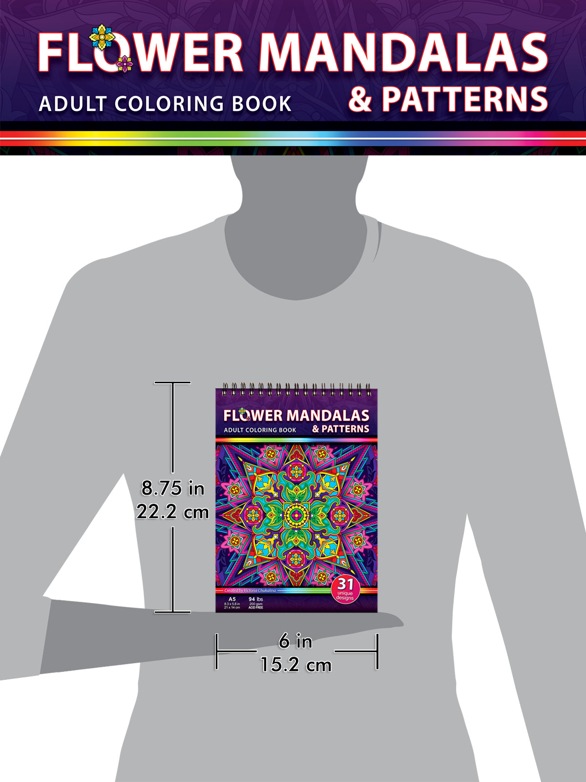 Flower mandalas & patterns. Travel size coloring book. Thick paper, Spiral-bound, Paperback.