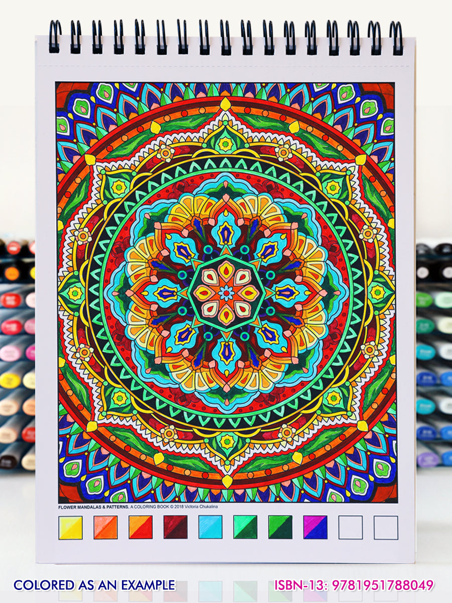 Flower mandalas & patterns. Travel size coloring book. Thick paper, Spiral-bound, Paperback.