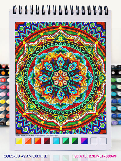 Flower mandalas & patterns. Travel size coloring book. Thick paper, Spiral-bound, Paperback.