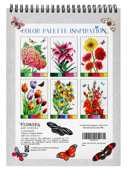 Flowers and butterflies Coloring Book for Adults. Thick paper, Spiral-bound, Hardback.