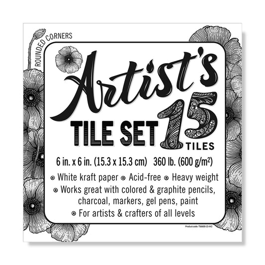Artist's Tile Set: White 360 lb Paper Tiles, 30pt, 6x6 in. Pack of 15 Square Sheets.