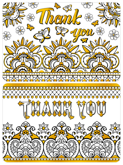 Thank you coloring postcards with yellow gold foil accents. Super thick paper.
