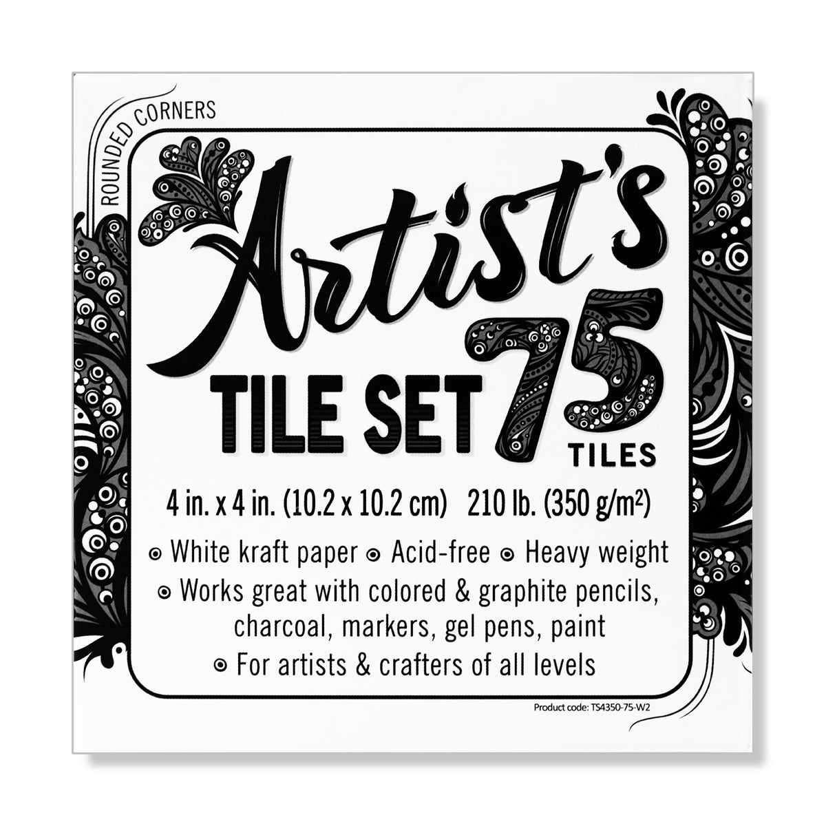 Artist's Tile Set: White Thick 210 lb Paper, 17pt, 4x4 in. Pack of 75 Square Sheets.
