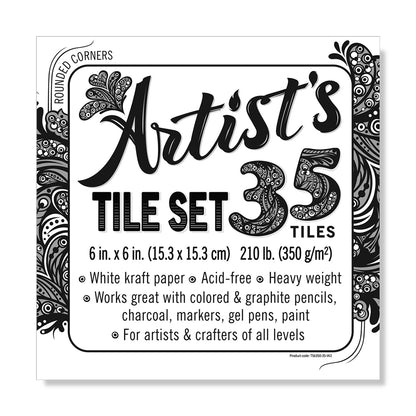 Artist's Tile Set: White Thick 210 lb Paper, 17 pt, 6x6 in. Pack of 35 Square Sheets.